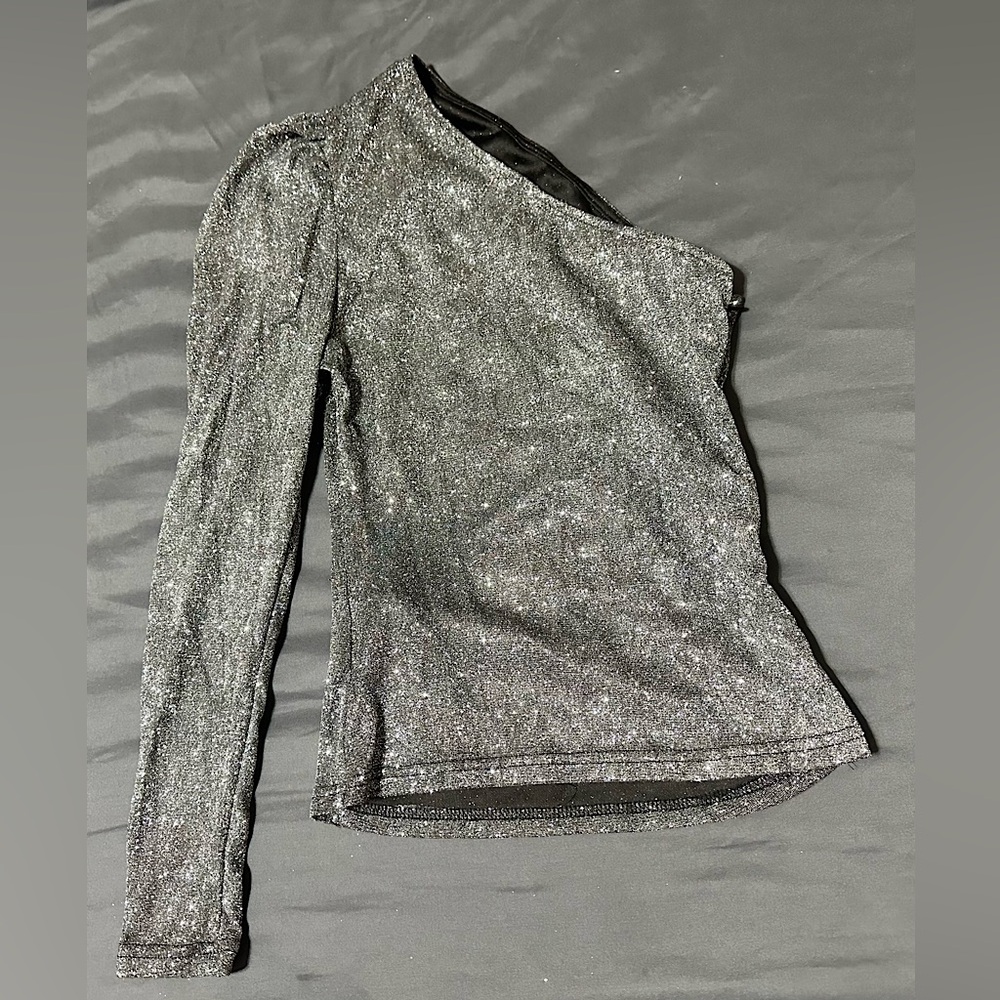 One Shoulder Gigot Sleeve Glitter Top